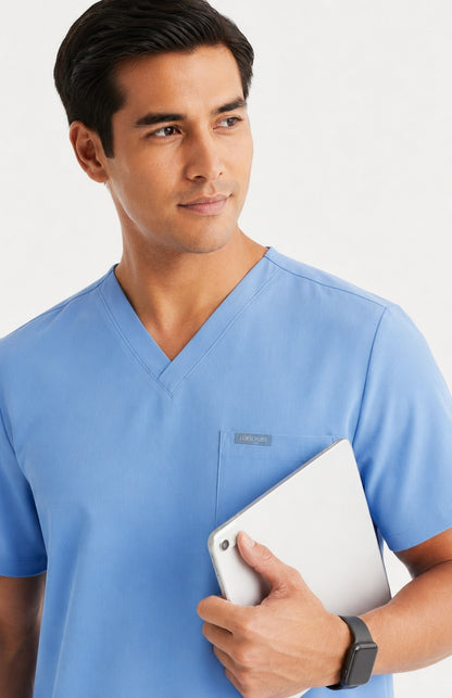 Men Eco Aware Performance Light Blue Scrubs {11 Pocket}