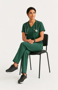Women Eco Aware Performance Dark Green Scrubs {11 Pocket}