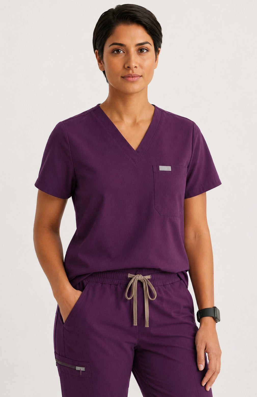 Women Util Tech 5 Pocket Dark Purple Scrubs