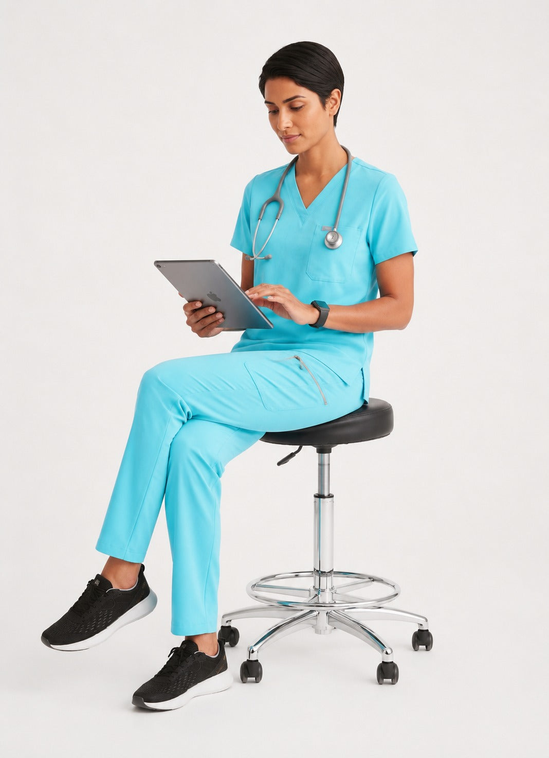 Women Eco Aware Performance Aqua Blue Scrubs {11 Pocket}