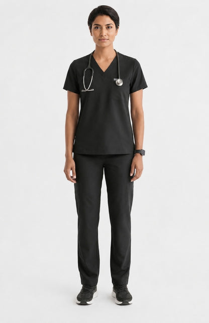 Women Eco Aware Performance Black Scrubs {11 Pocket}