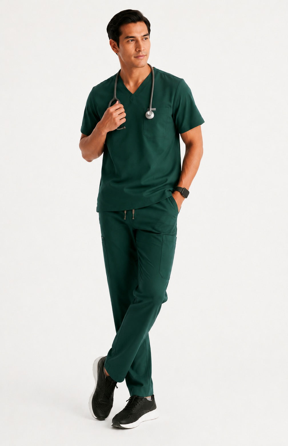 Men Util Tech 5 Pocket Dark Green Scrubs