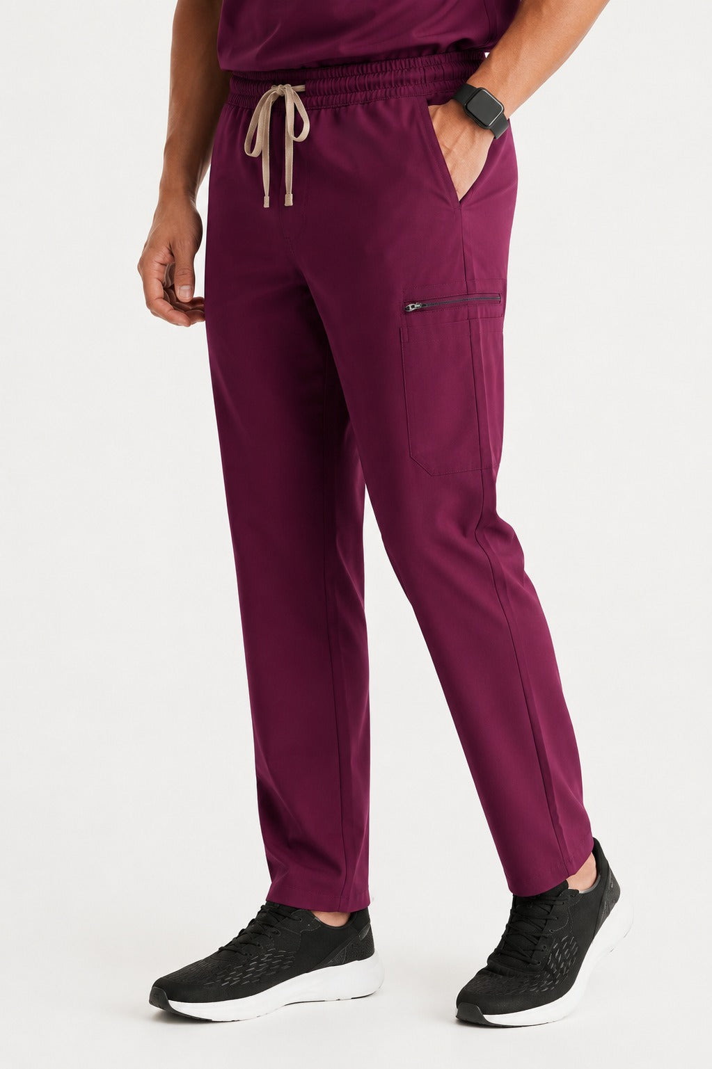 Men Util Tech 5 Pocket Burgundy Scrubs