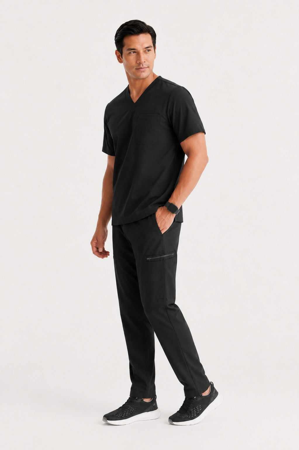 Men Util Tech 5 Pocket Black Scrubs