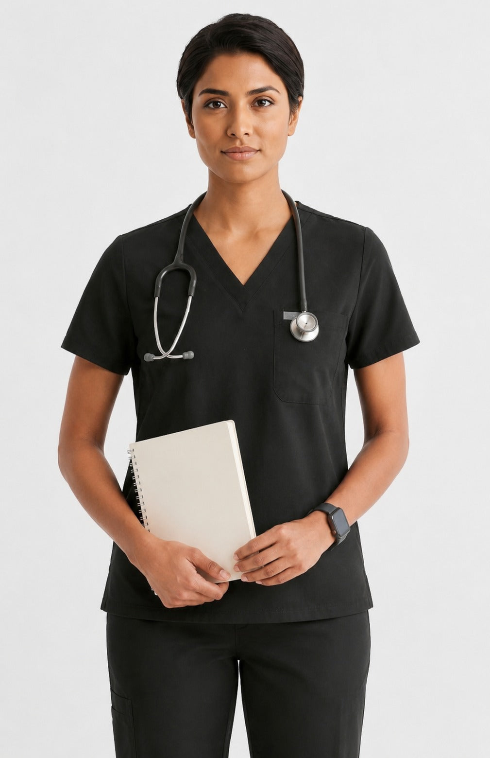 Women Util Tech 5 Pocket Black Scrubs