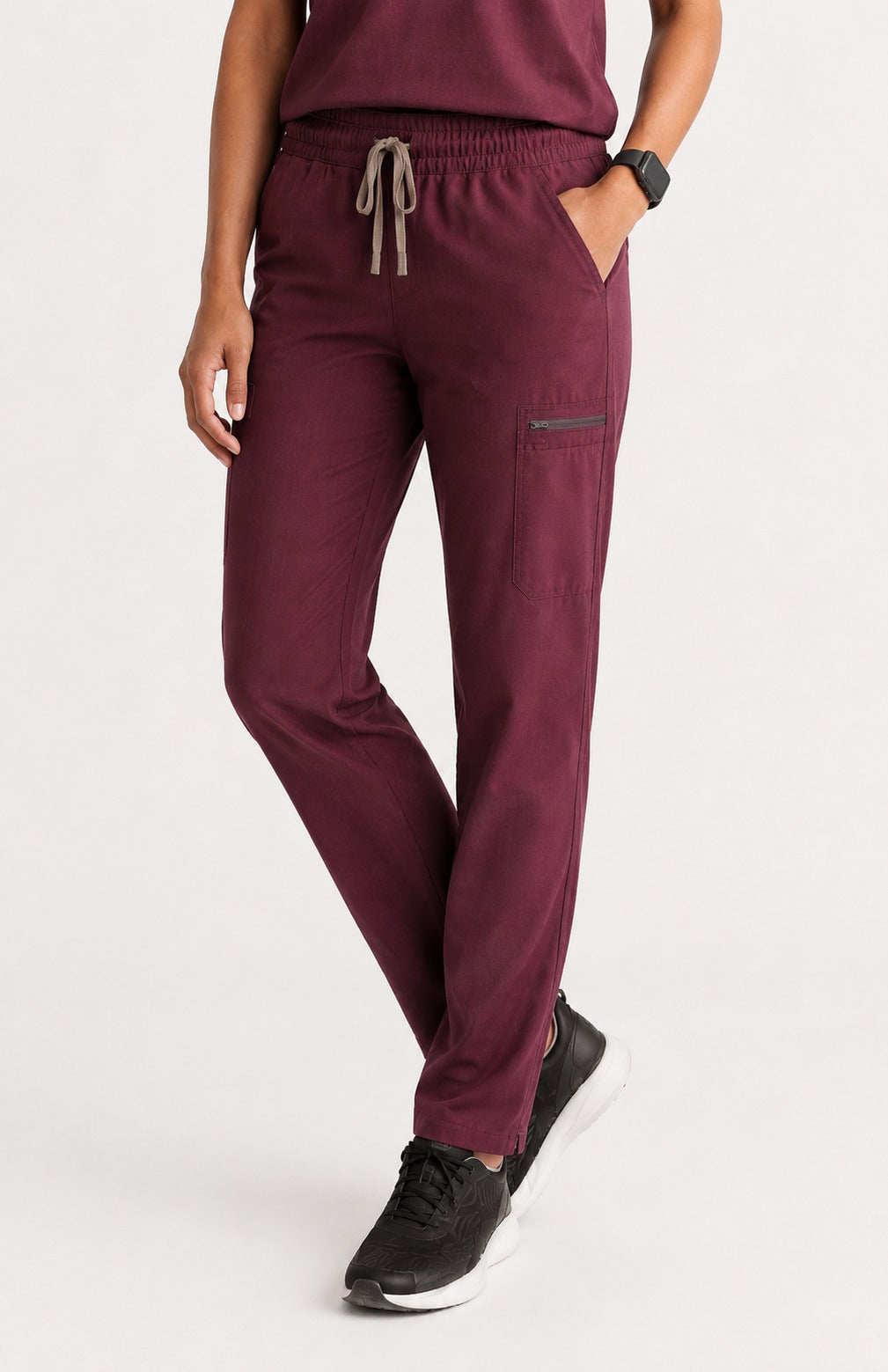 Women Util Tech 5 Pocket Burgundy Scrubs